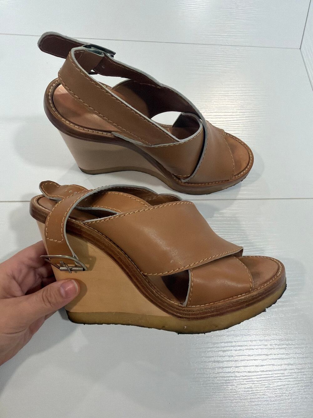Chloé Leather Wedge Sandals Size 38